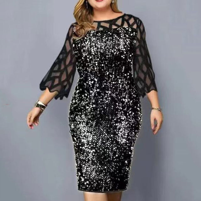 Plus Size Clothing For Women Midi Dress Mother Bride Groom Outfit Elegant Sequins Wedding Cocktail Party 5XL 6XL - My She Shop