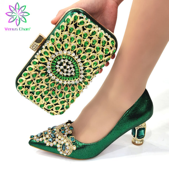 High Quality 2022 Spring Design Nigerian Lady Party Matching Shoes and Bag Set in Blue Color African Women Shoe and and Bag - My She Shop