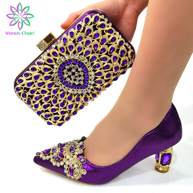 High Quality 2022 Spring Design Nigerian Lady Party Matching Shoes and Bag Set in Blue Color African Women Shoe and and Bag - My She Shop