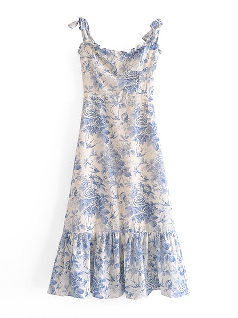 French Vintage Printed Ruffle Camisole Dress - My She Shop