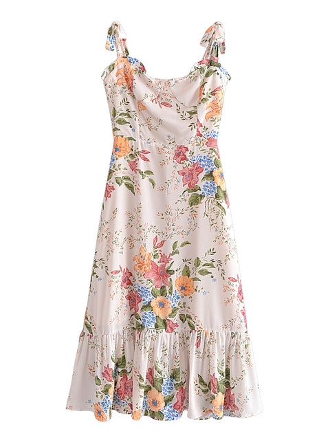 French Vintage Printed Ruffle Camisole Dress - My She Shop