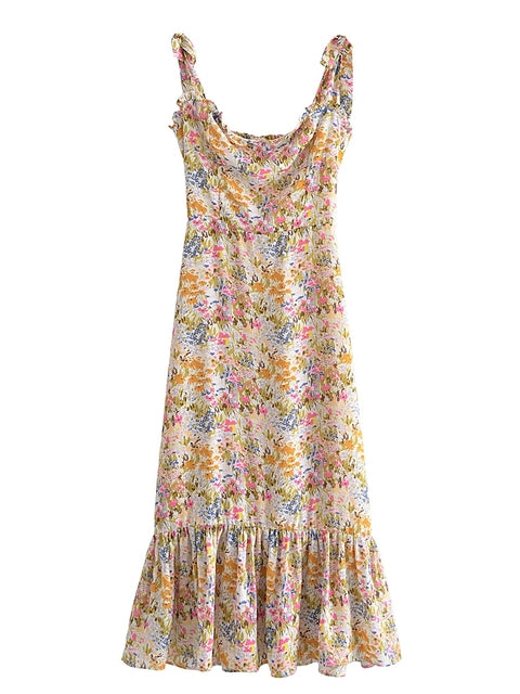 French Vintage Printed Ruffle Camisole Dress - My She Shop