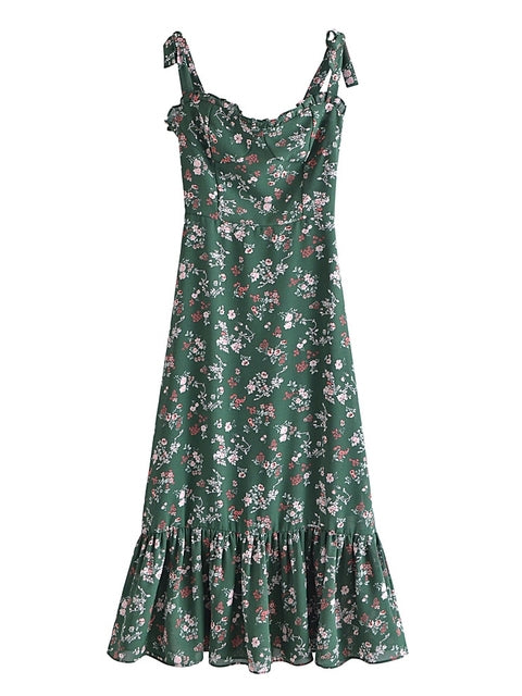 French Vintage Printed Ruffle Camisole Dress - My She Shop