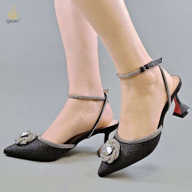 QSGFC 2022 New Arrival Italian Design Elegant Black Color Women Shoes And Bag Set For Party High Quality Lady Occasion Shoes - My She Shop