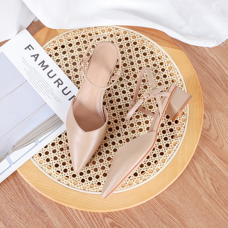 Puff Pretty Pointed Toe Low Heel Ankle Strap Shoes - My She Shop