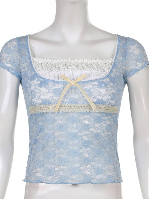 Rapcopter Lace Crop Top with Bow Top - My She Shop