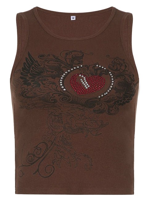 RAPCOPTER Printed Cropped Knit Crystal Applique T-Shirt - My She Shop