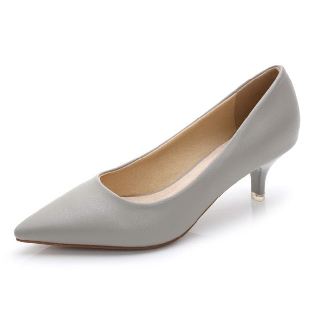 RAYNALIYA Elegant Leather Medium High Heel Pointed Toe Shoes - My She Shop