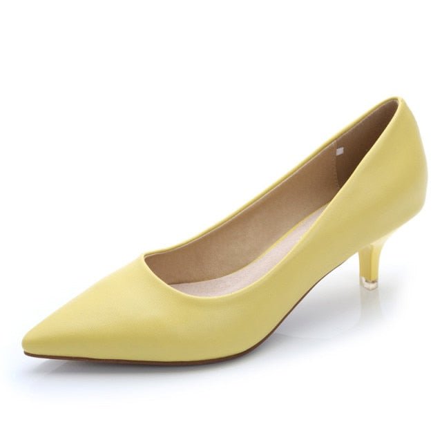 RAYNALIYA Elegant Leather Medium High Heel Pointed Toe Shoes - My She Shop