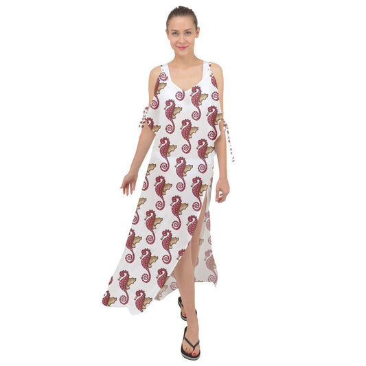 Red Seahorse Pattern Maxi Chiffon Cover Up Dress - My She Shop