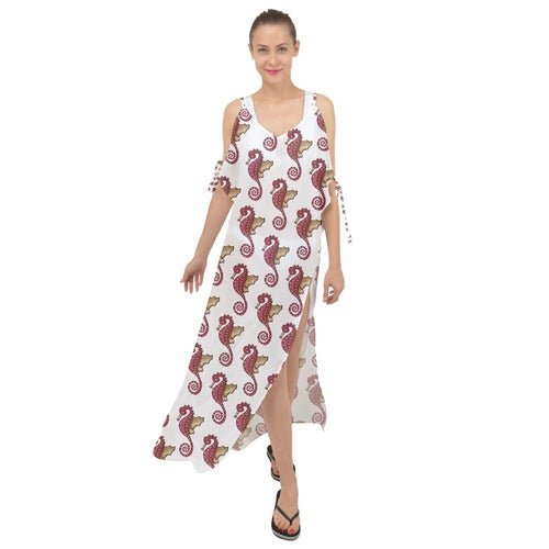 Red Seahorse Pattern Maxi Chiffon Cover Up Dress - My She Shop