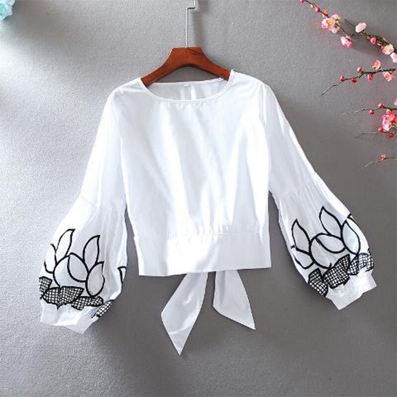 RIBBONFISH Lantern Sleeve Bow Back Top - My She Shop