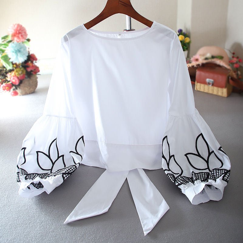 RIBBONFISH Lantern Sleeve Bow Back Top - My She Shop