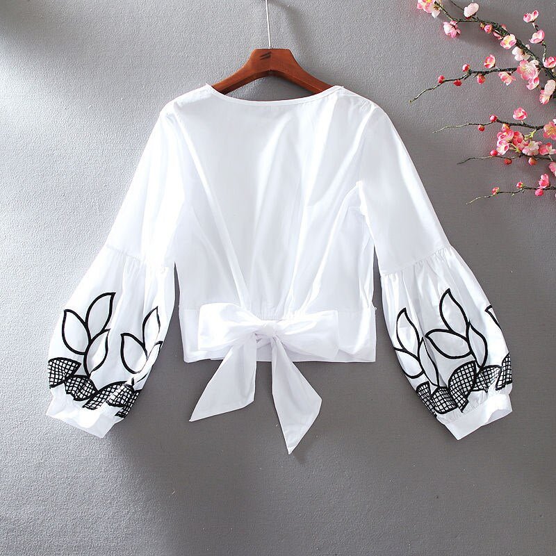 RIBBONFISH Lantern Sleeve Bow Back Top - My She Shop