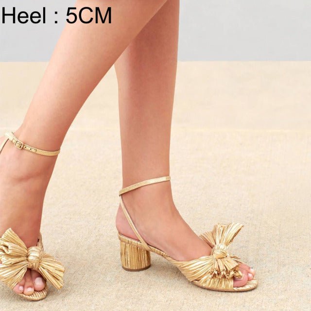 RIBETRINI Luxury Open Toe Bowknot Ankle Strap Multi-Choice Heel Sandal Shoes - My She Shop