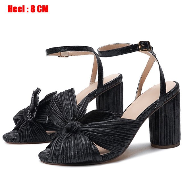 RIBETRINI Luxury Open Toe Bowknot Ankle Strap Multi-Choice Heel Sandal Shoes - My She Shop