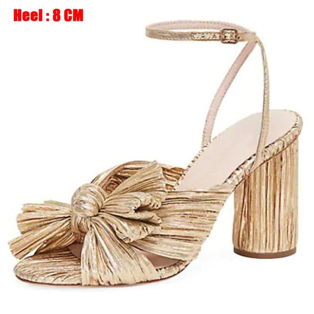 RIBETRINI Luxury Open Toe Bowknot Ankle Strap Multi-Choice Heel Sandal Shoes - My She Shop