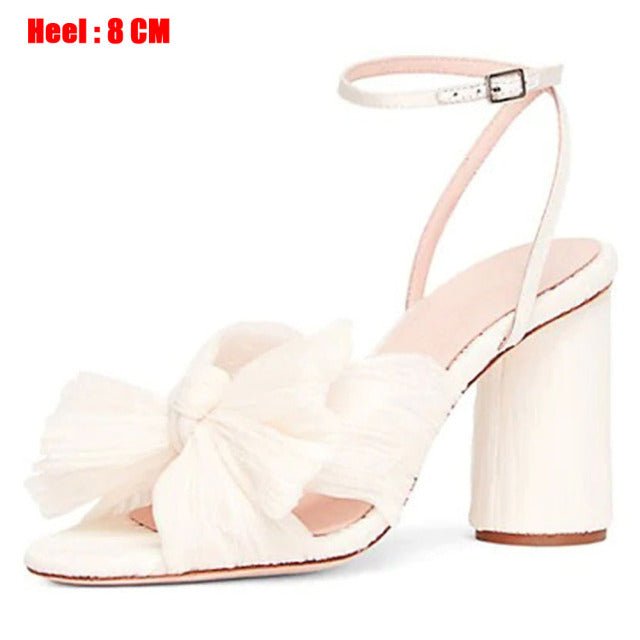 RIBETRINI Luxury Open Toe Bowknot Ankle Strap Multi-Choice Heel Sandal Shoes - My She Shop