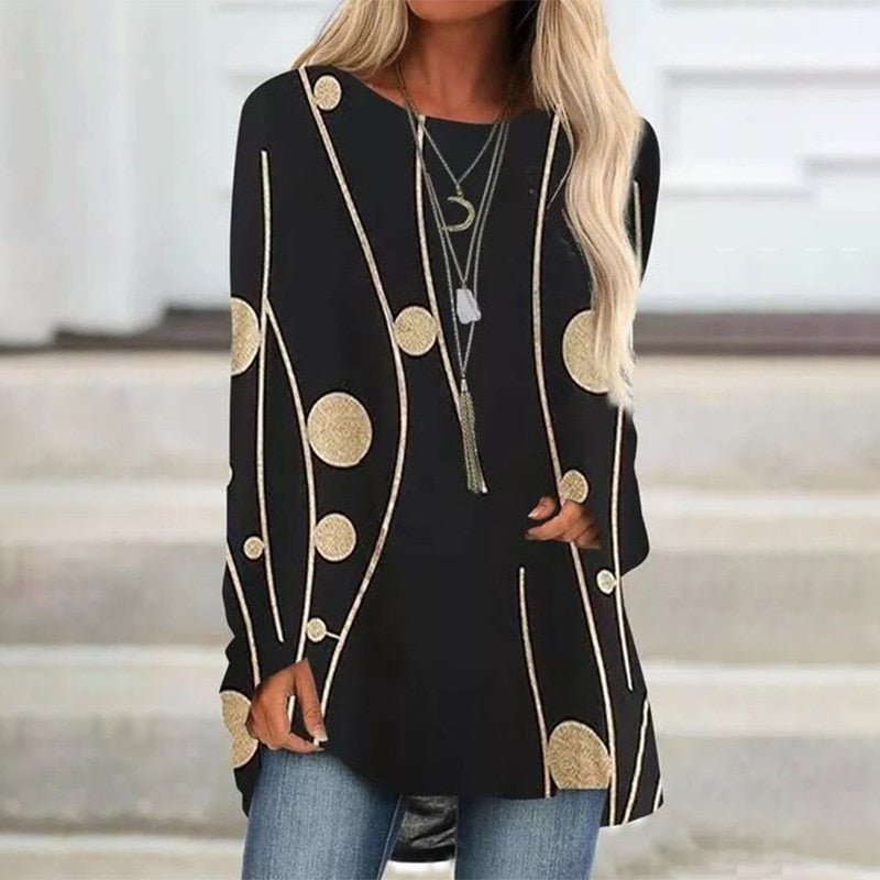 Rockin' Round Collar Silk Petal Sleeve Tunic Style Pull-Over Long Blouse - My She Shop