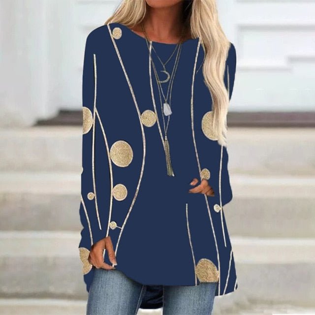 Rockin' Round Collar Silk Petal Sleeve Tunic Style Pull-Over Long Blouse - My She Shop