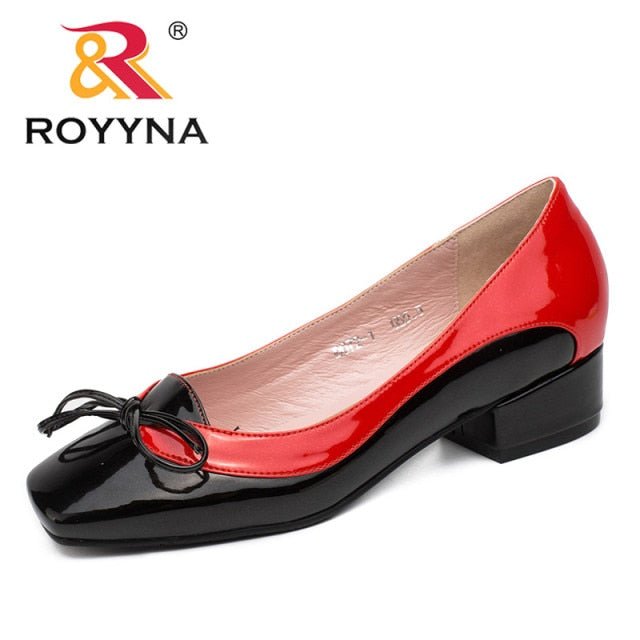 ROYYNA Beautiful Butterfly-Knot Square Toe Low Heel Slip On Shoes - My She Shop