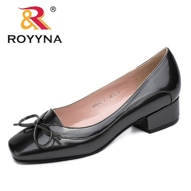 ROYYNA Beautiful Butterfly-Knot Square Toe Low Heel Slip On Shoes - My She Shop