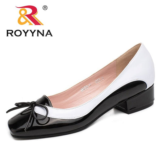 ROYYNA Beautiful Butterfly-Knot Square Toe Low Heel Slip On Shoes - My She Shop