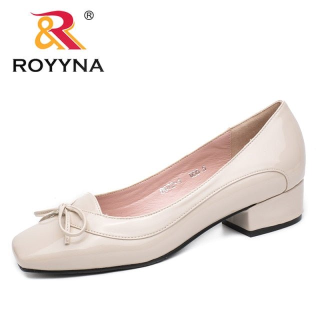 ROYYNA Beautiful Butterfly-Knot Square Toe Low Heel Slip On Shoes - My She Shop