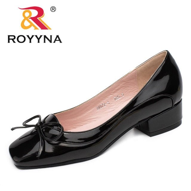 ROYYNA Beautiful Butterfly-Knot Square Toe Low Heel Slip On Shoes - My She Shop