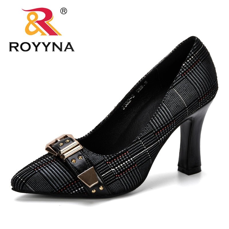 ROYYNA Trendy Buckle Top Pointed Toe High Square Heel Shoes - My She Shop