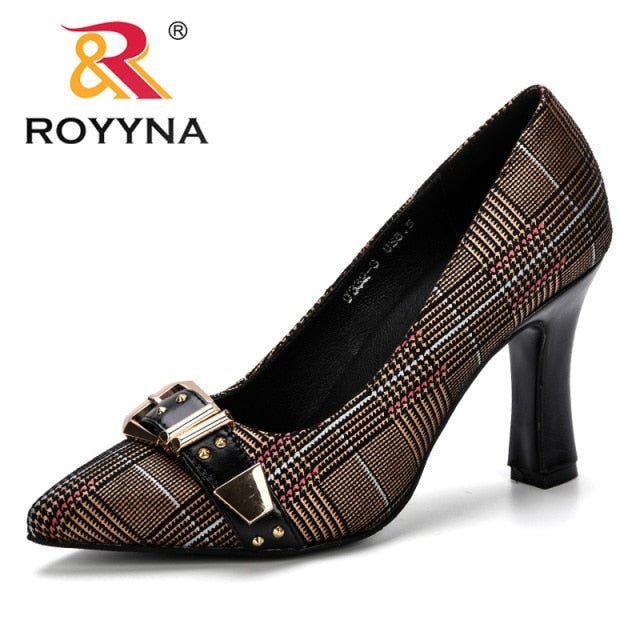 ROYYNA Trendy Buckle Top Pointed Toe High Square Heel Shoes - My She Shop