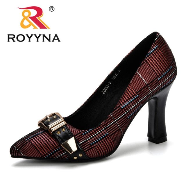 ROYYNA Trendy Buckle Top Pointed Toe High Square Heel Shoes - My She Shop