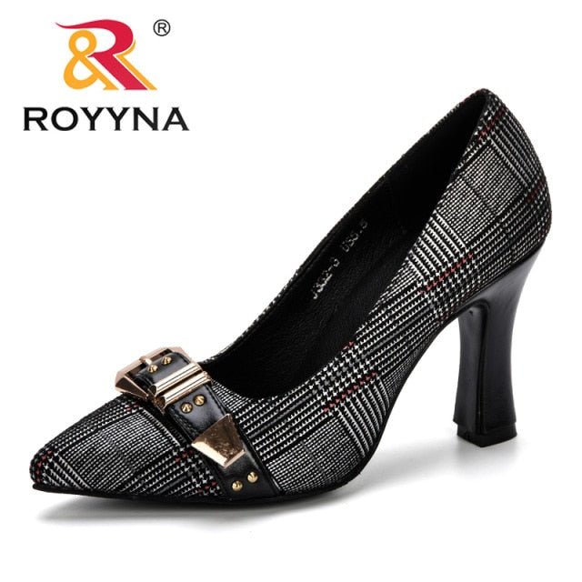 ROYYNA Trendy Buckle Top Pointed Toe High Square Heel Shoes - My She Shop