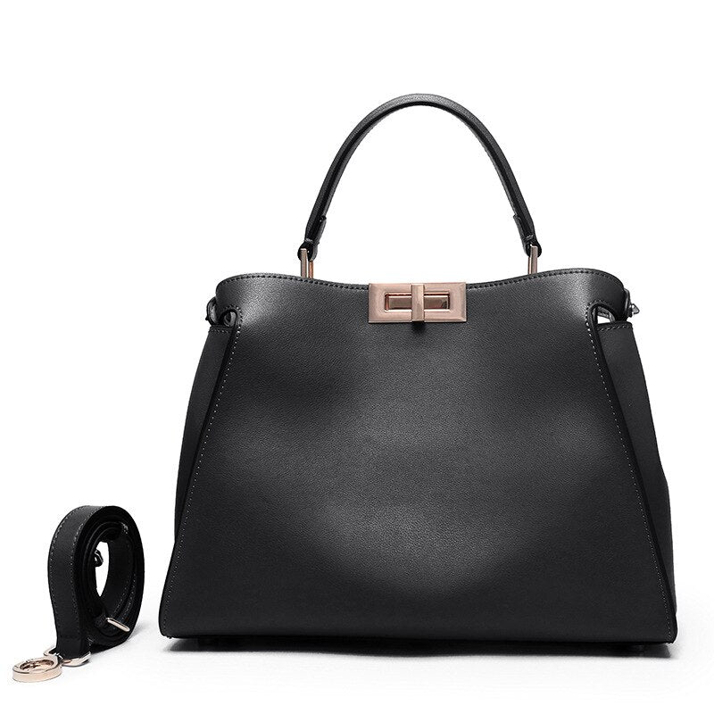 SACAMAIN Soft Leather Solid Color with Strap Shoulder Handbag - My She Shop