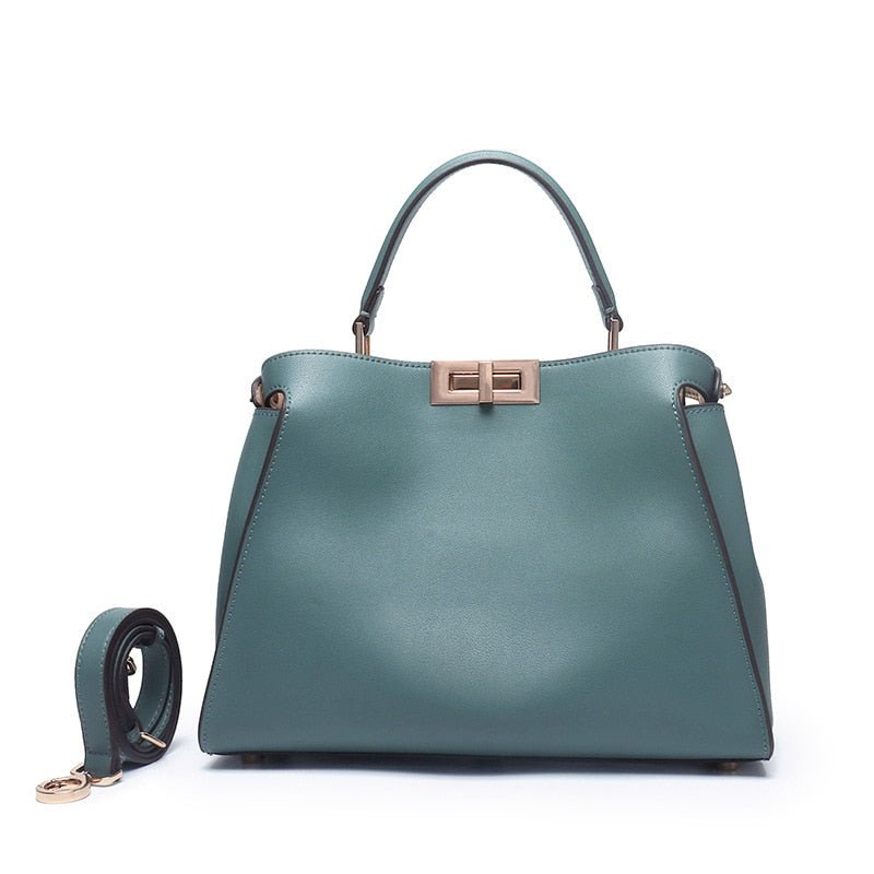SACAMAIN Soft Leather Solid Color with Strap Shoulder Handbag - My She Shop