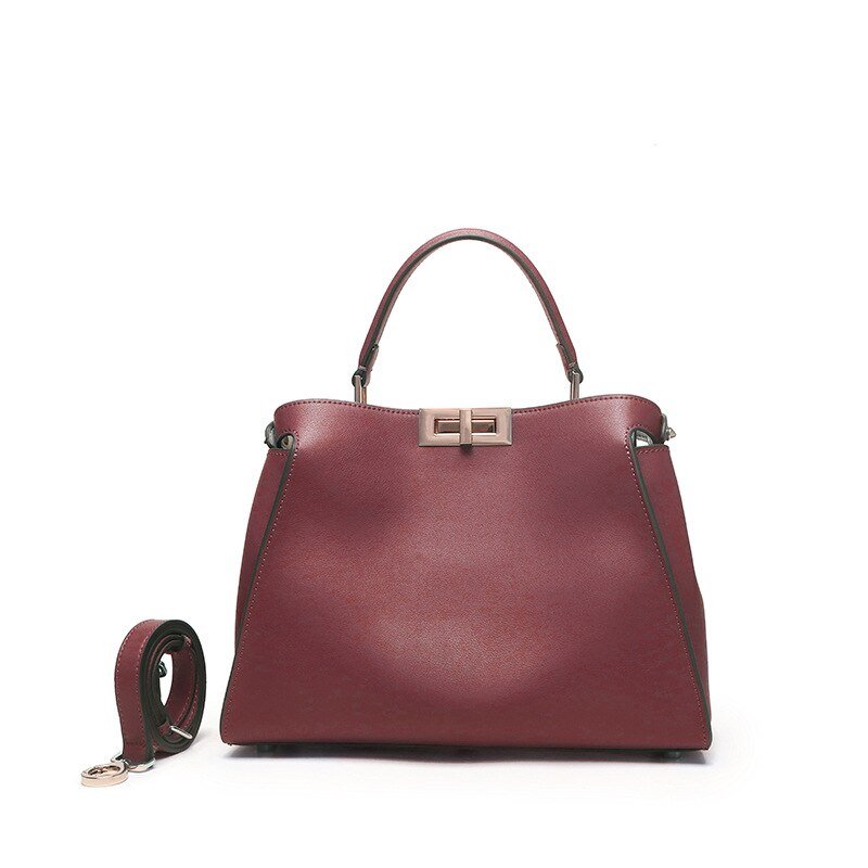 SACAMAIN Soft Leather Solid Color with Strap Shoulder Handbag - My She Shop