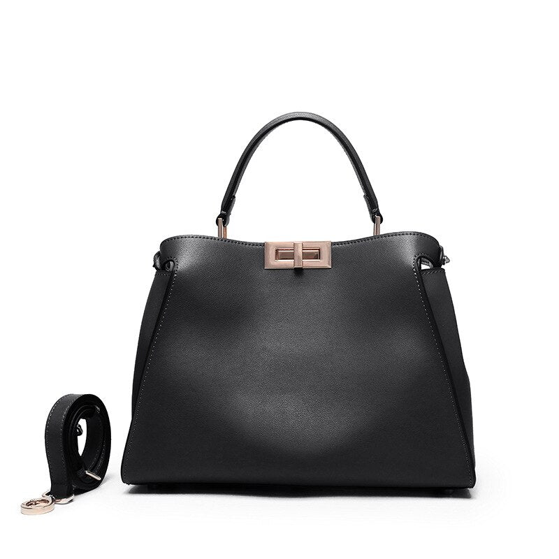 SACAMAIN Soft Leather Solid Color with Strap Shoulder Handbag - My She Shop