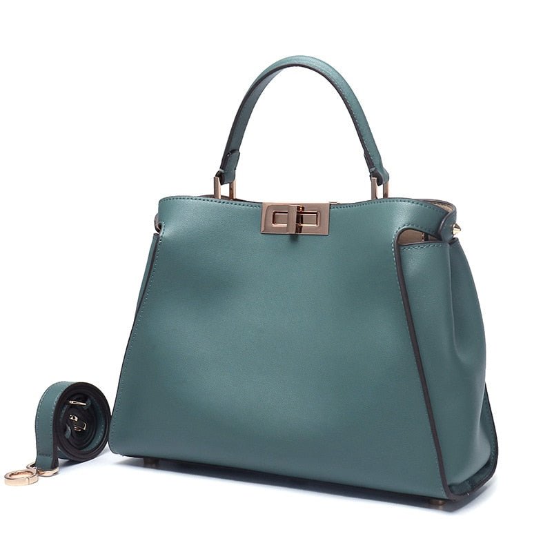 SACAMAIN Soft Leather Solid Color with Strap Shoulder Handbag - My She Shop
