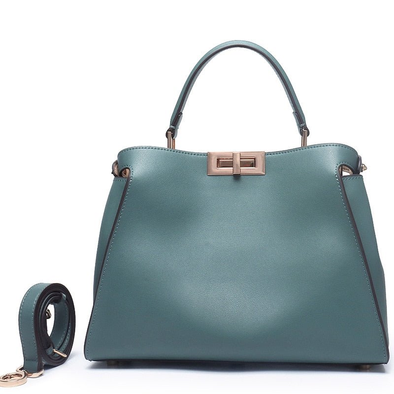 SACAMAIN Soft Leather Solid Color with Strap Shoulder Handbag - My She Shop