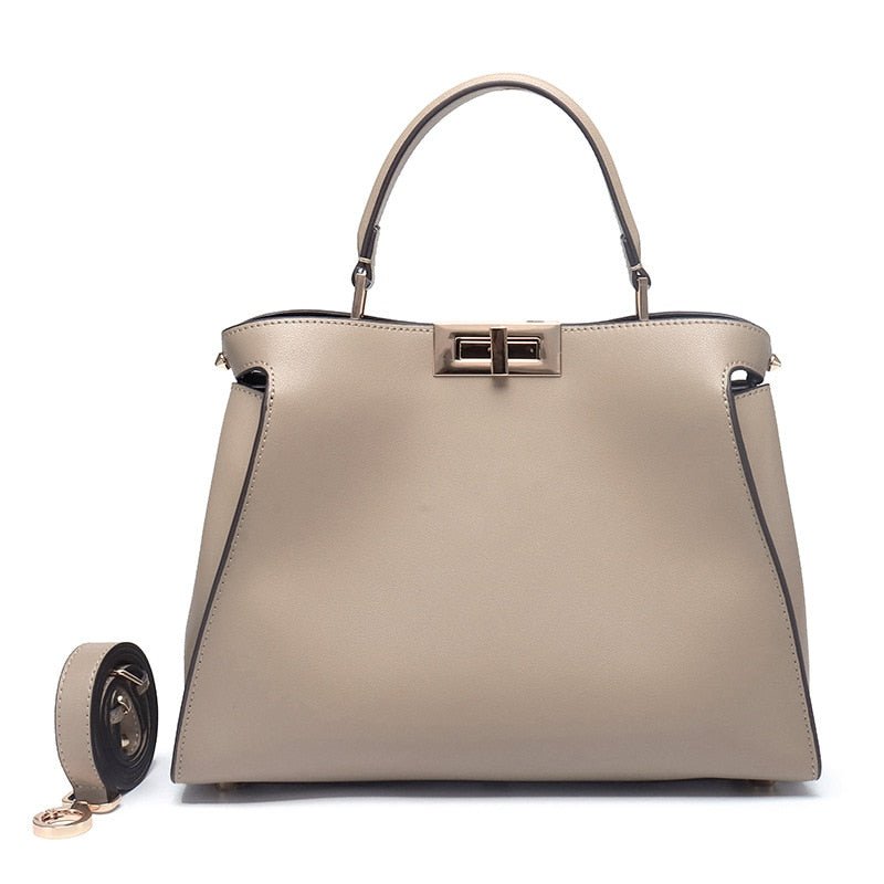 SACAMAIN Soft Leather Solid Color with Strap Shoulder Handbag - My She Shop