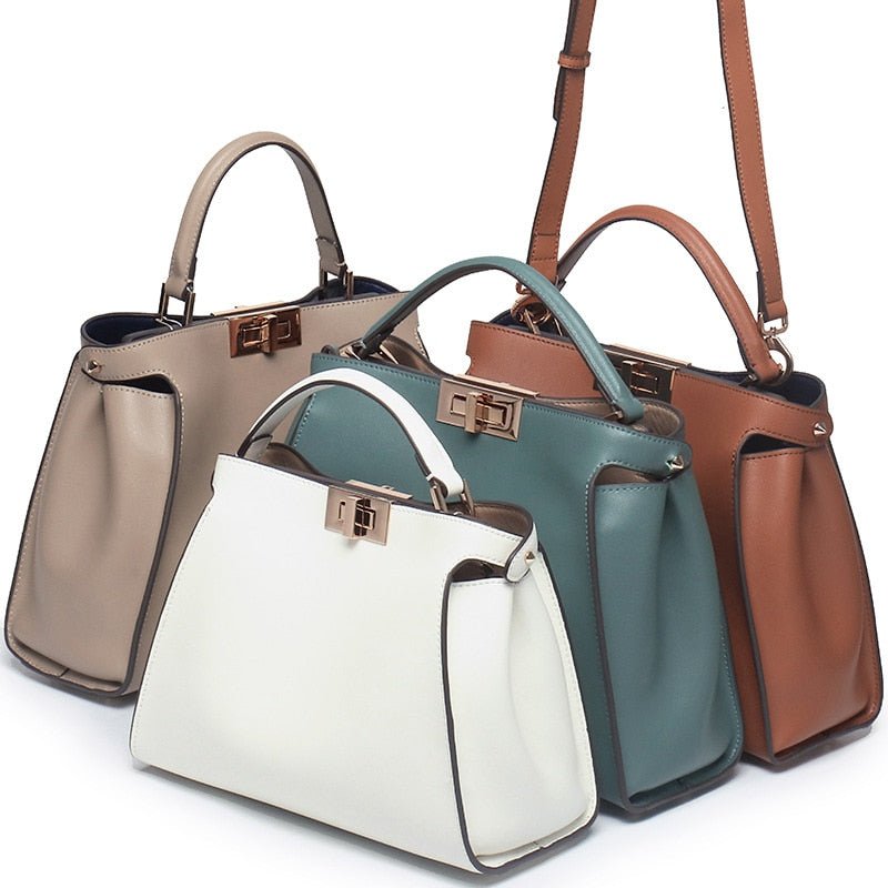 SACAMAIN Soft Leather Solid Color with Strap Shoulder Handbag - My She Shop
