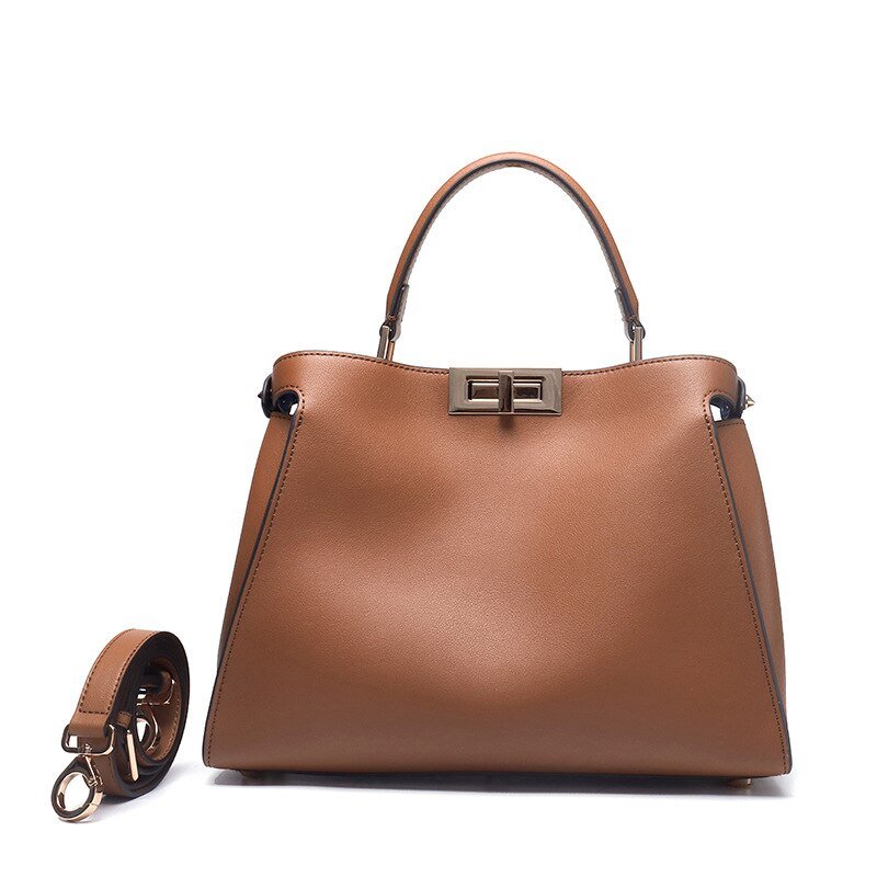 SACAMAIN Soft Leather Solid Color with Strap Shoulder Handbag - My She Shop
