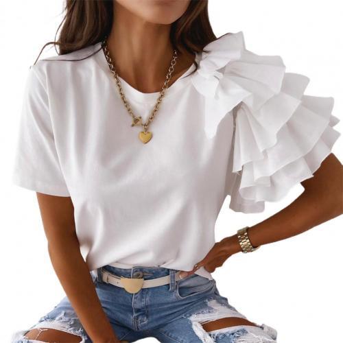 SANDWOOD Sassy Layered Ruffle Short Sleeve Asymmetric Shirt - My She Shop