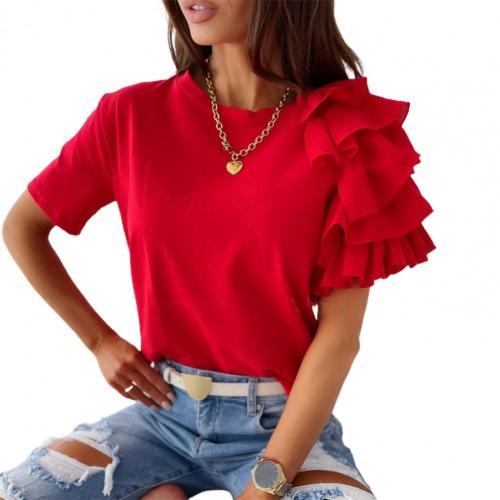 SANDWOOD Sassy Layered Ruffle Short Sleeve Asymmetric Shirt - My She Shop