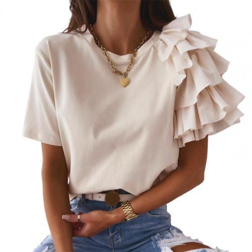 SANDWOOD Sassy Layered Ruffle Short Sleeve Asymmetric Shirt - My She Shop