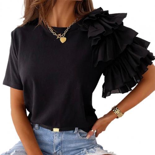 SANDWOOD Sassy Layered Ruffle Short Sleeve Asymmetric Shirt - My She Shop