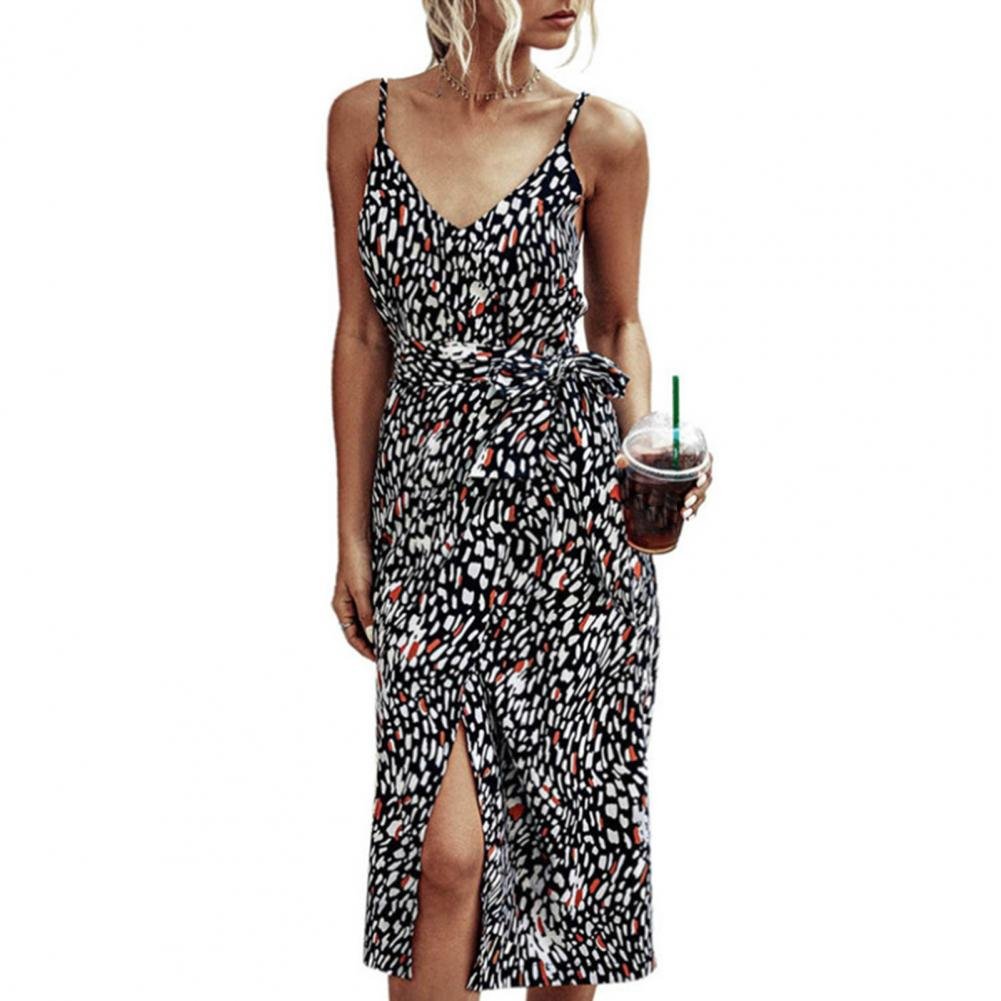 SANDWOOD Sexy Spaghetti Strap Tie Waste Sun and Fun Dress - My She Shop