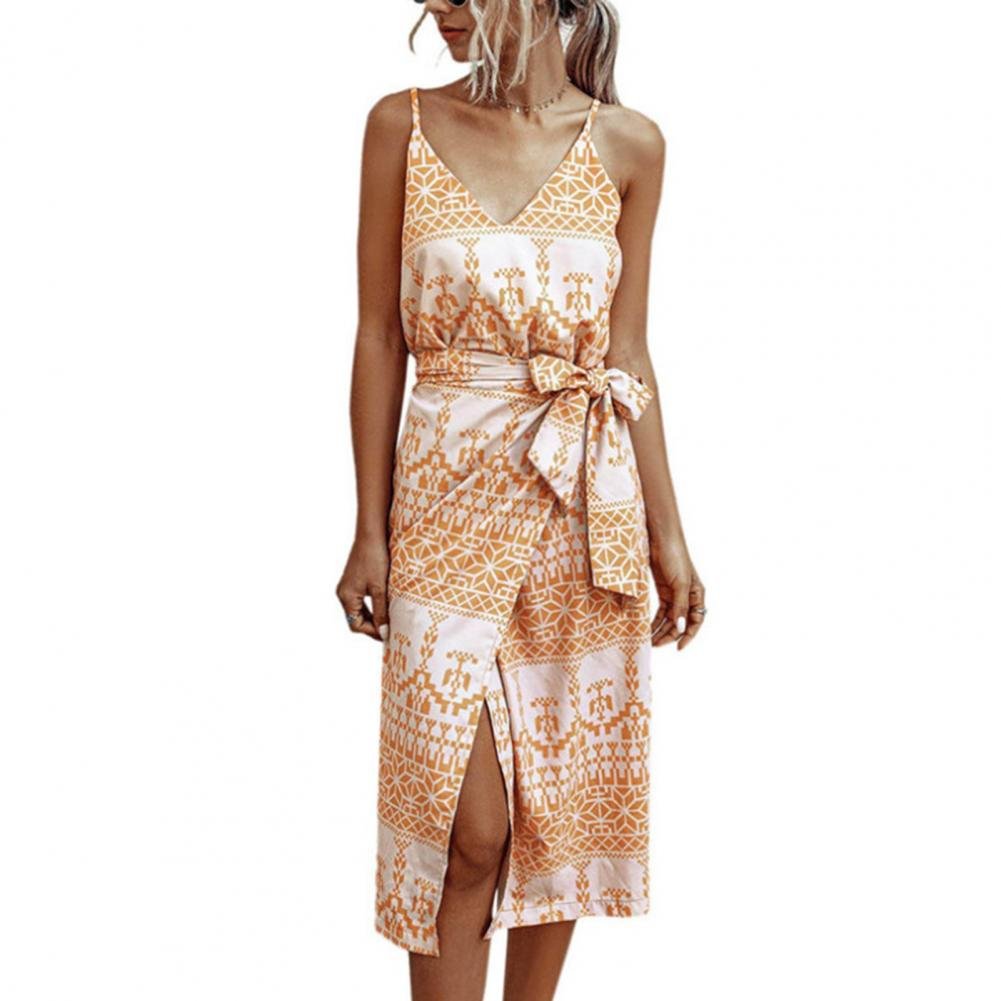 SANDWOOD Sexy Spaghetti Strap Tie Waste Sun and Fun Dress - My She Shop