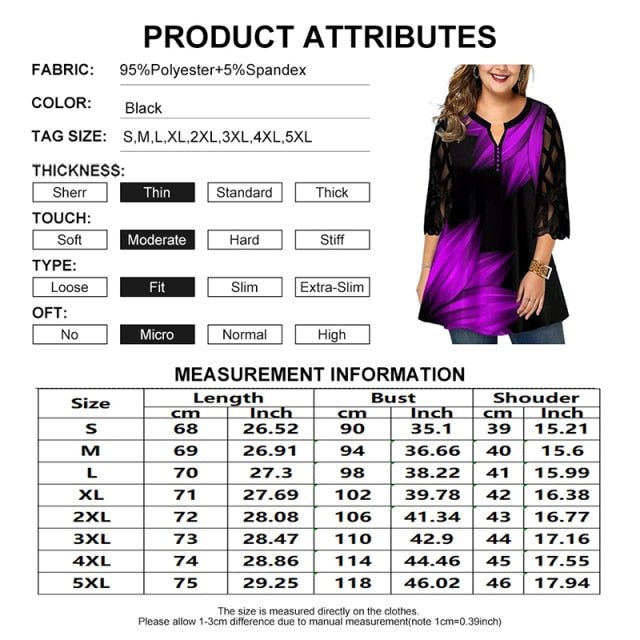 SCSTRONGER Super Fun Three Quarter Mesh Petal Sleeve Plus Size Shirt - My She Shop