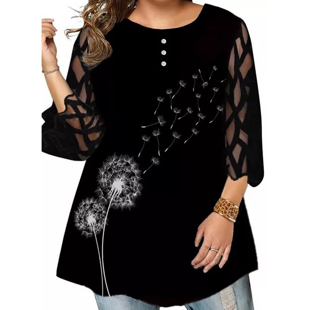 SCSTRONGER Super Fun Three Quarter Mesh Petal Sleeve Plus Size Shirt - My She Shop